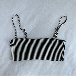 L*Space Black and White Striped Bikini Top
